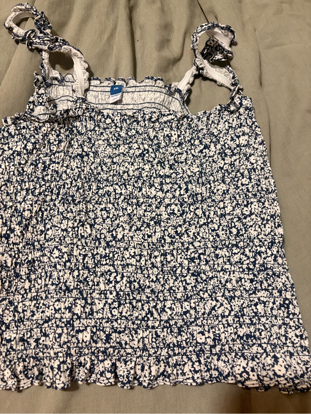 Old Navy Navy and White Floral Smocked Tank